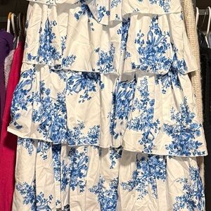 Elegant Strapless Blue Floral Dress